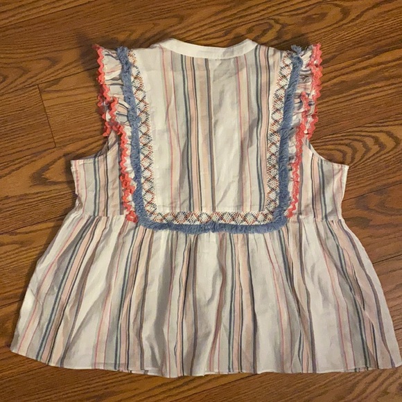 Ella Moss Natalia Striped Fringe Blouse Sleeveless Peplum Top Large - Picture 6 of 7